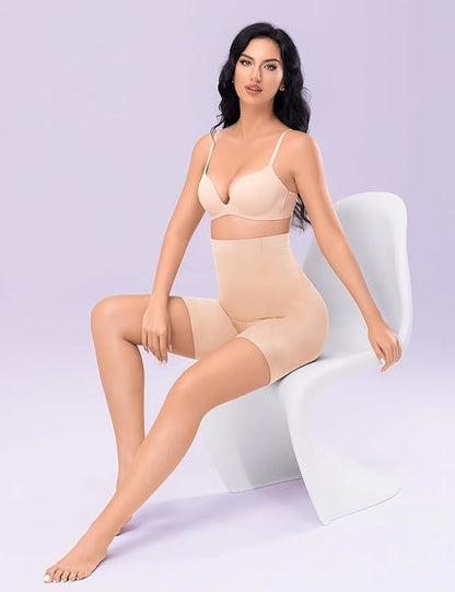 High-Waisted Tummy Control Shapewear Shorts for Women – Seamless, Invisible Under Clothing, Anti-Roll Design (Fits Waist : 28 to 40 Inch)