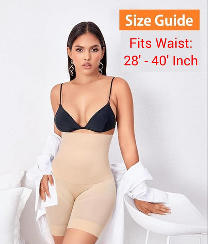 High-Waisted Tummy Control Shapewear Shorts for Women – Seamless, Invisible Under Clothing, Anti-Roll Design (Fits Waist : 28 to 40 Inch)
