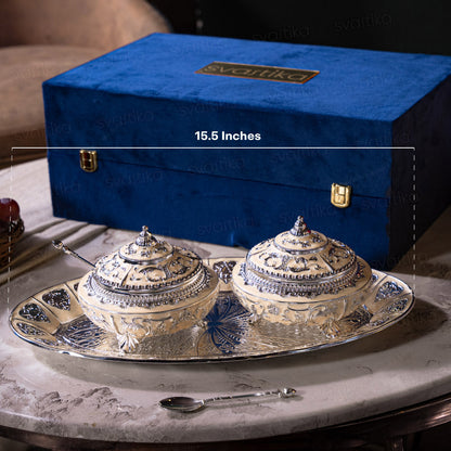Serving Mukhwas Tray with Bowl - German Silver (15.5 Inch)
