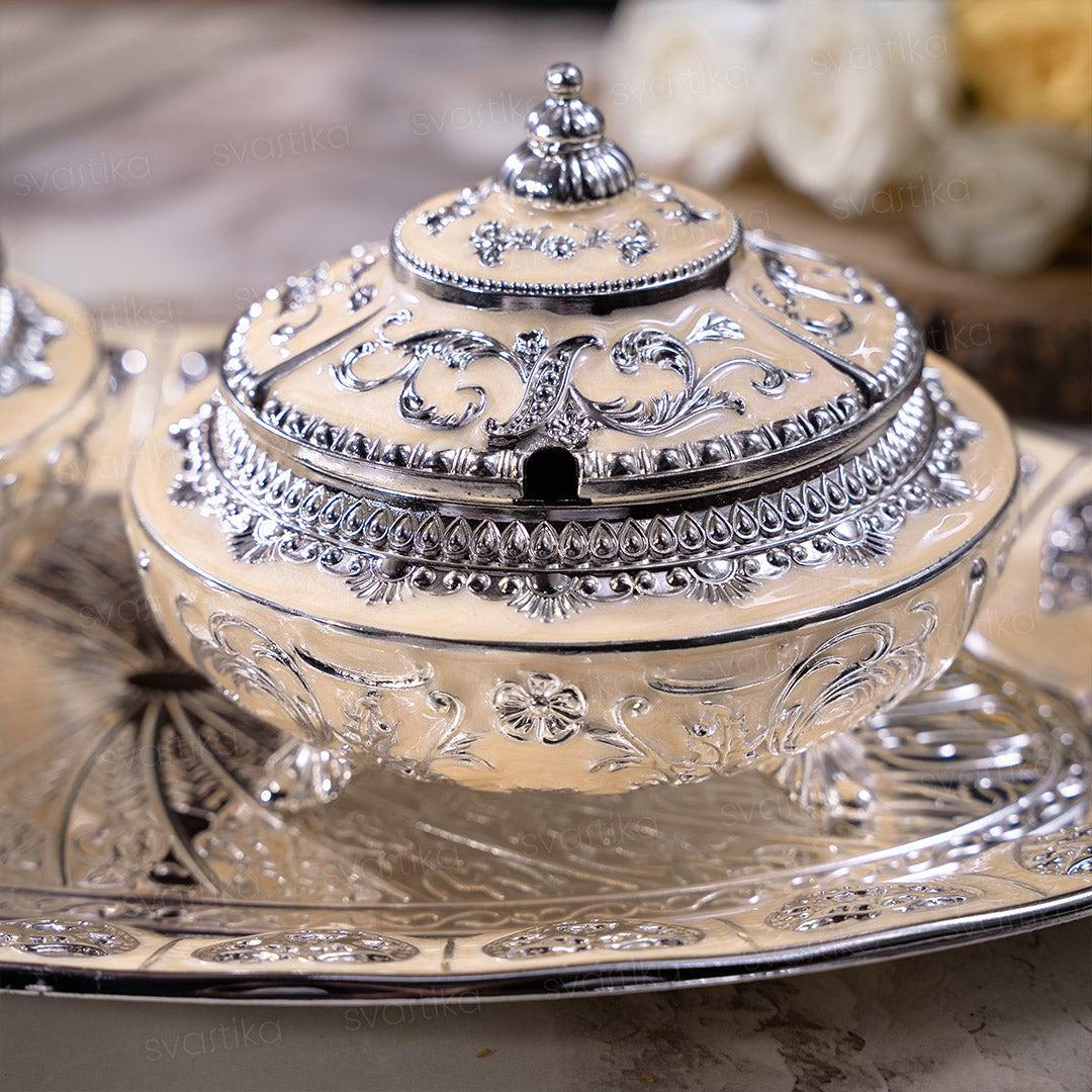 Serving Mukhwas Tray with Bowl - German Silver (15.5 Inch)