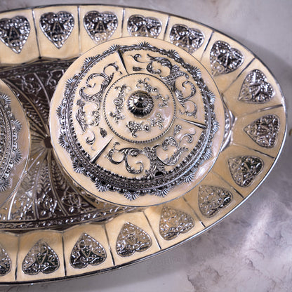 Serving Mukhwas Tray with Bowl - German Silver (15.5 Inch)