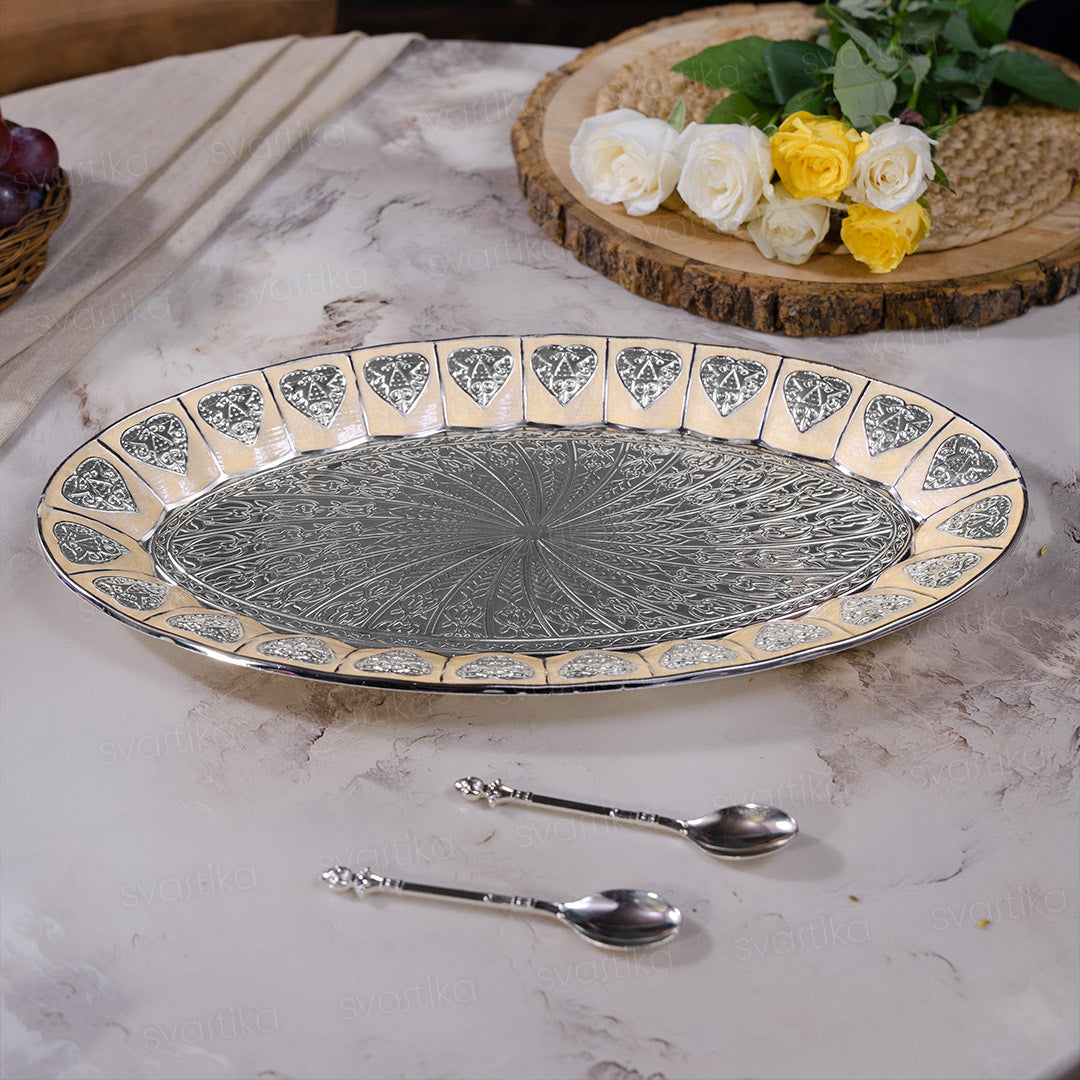 Serving Mukhwas Tray with Bowl - German Silver (15.5 Inch)