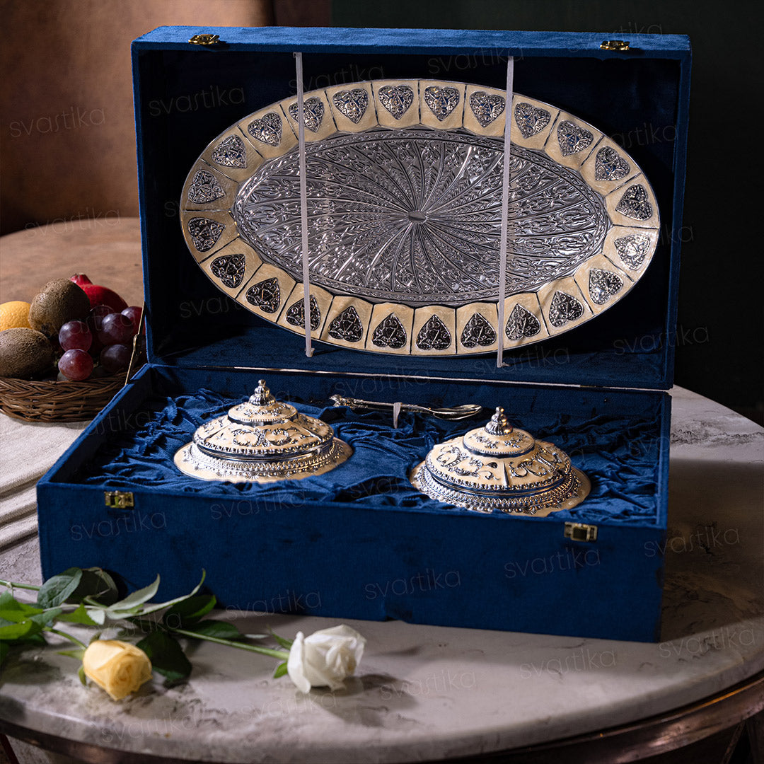 Serving Mukhwas Tray with Bowl - German Silver (15.5 Inch)