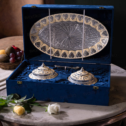 Serving Mukhwas Tray with Bowl - German Silver (15.5 Inch)