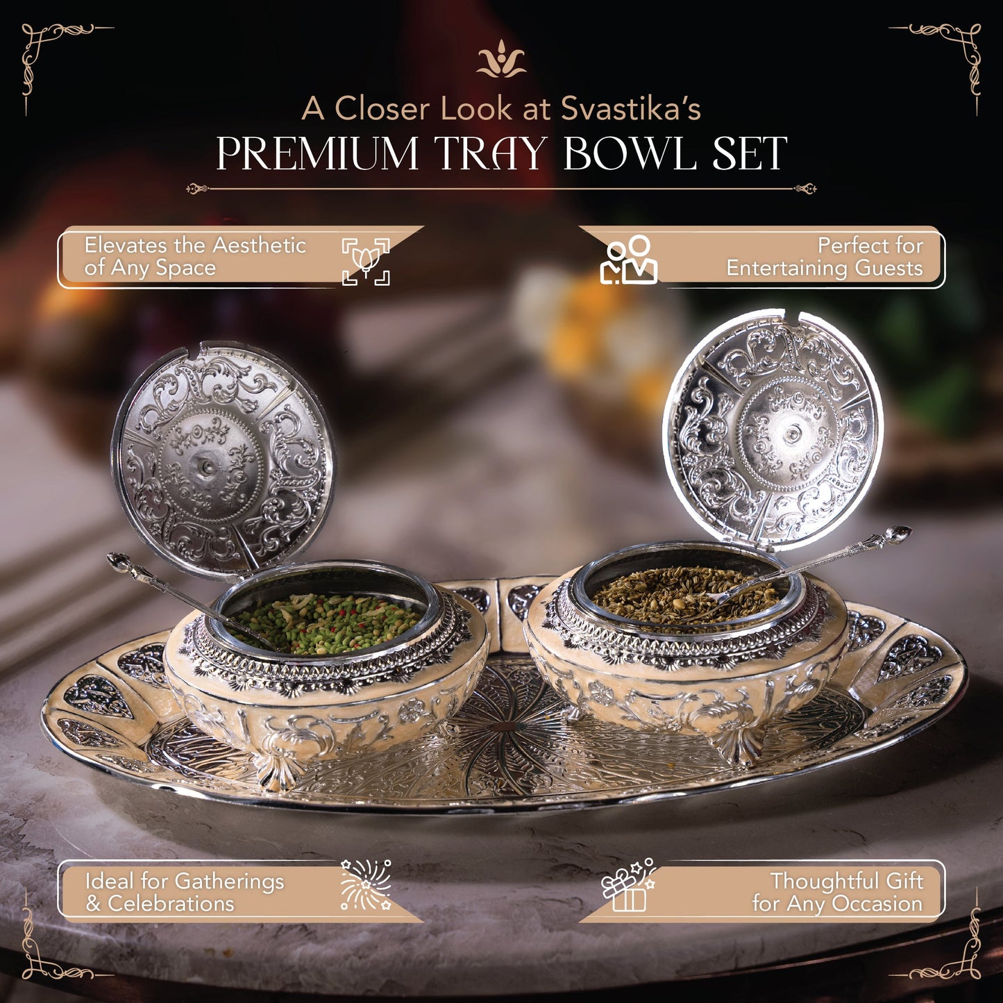 Serving Mukhwas Tray with Bowl - German Silver (15.5 Inch)