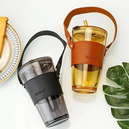 Glass Coffee Mug with Straw 450ML