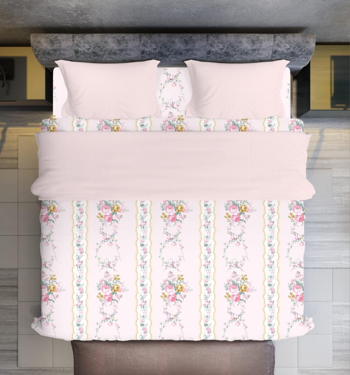 Pink & White King Size Glace Cotton Double bedsheet with 2 Pillow Covers