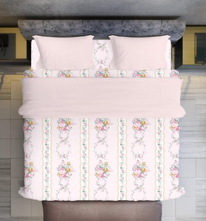 Pink & White King Size Glace Cotton Double bedsheet with 2 Pillow Covers