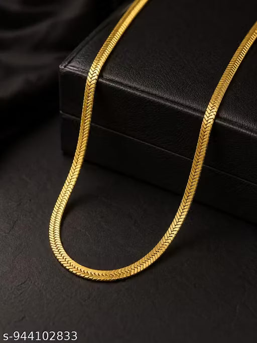 gold chain for men, slim snake chain, mens stylish chain, flat gold chain