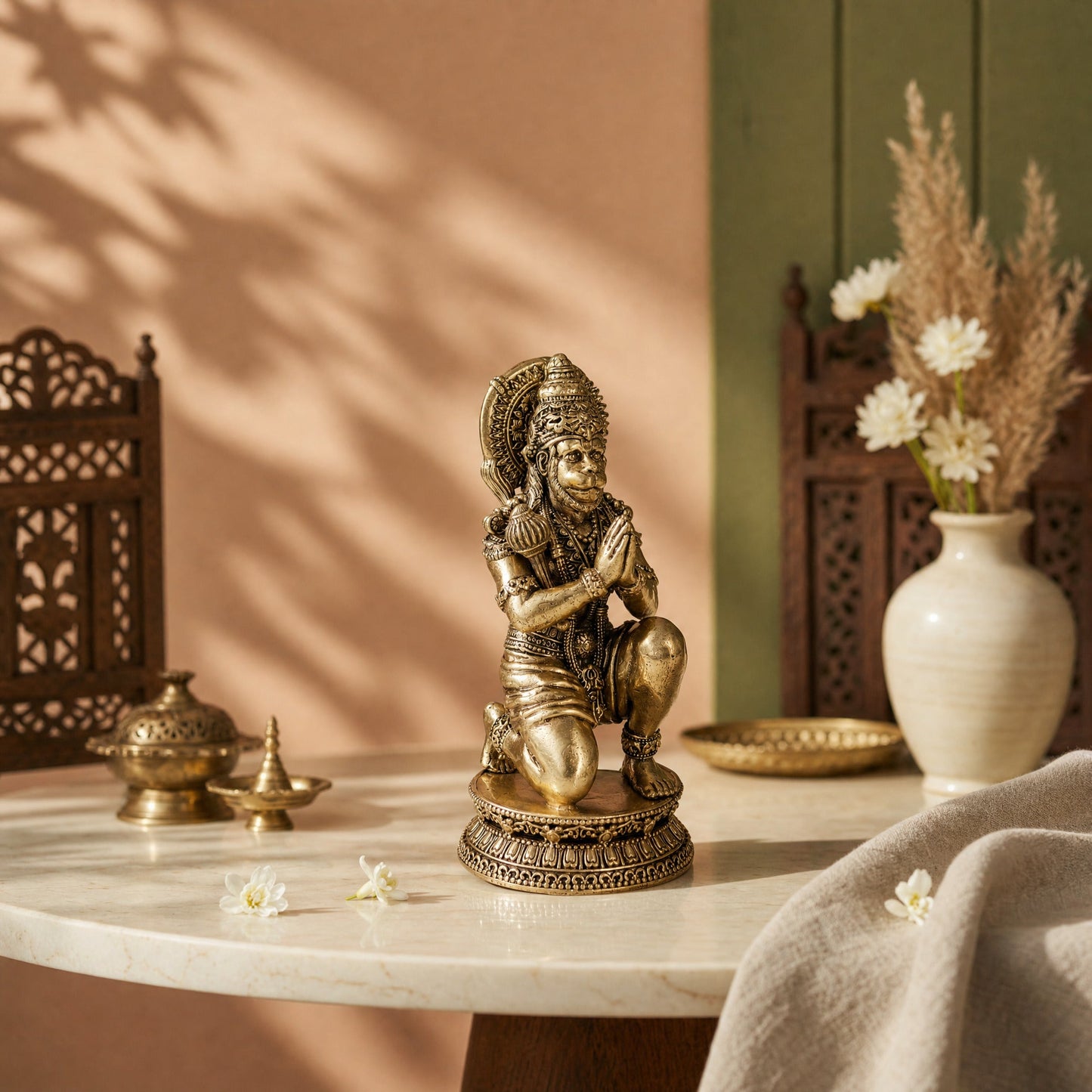 Brass Ram Bhakt Hanuman Murti in Anjali Mudra (5 Inch)
