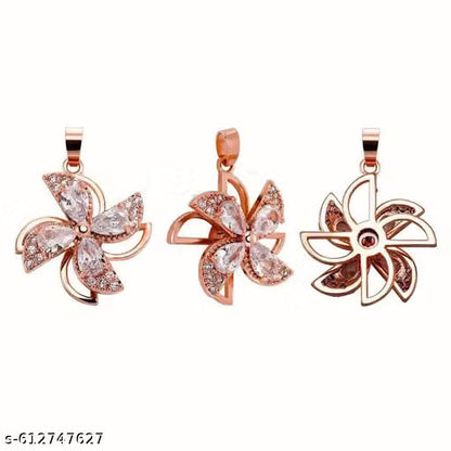 RARE1STUDIO Solitaire Pendant with Chain Rhodium Cubic Zirconia Sterling Rose Gold Pendant For Womens's & Girl's