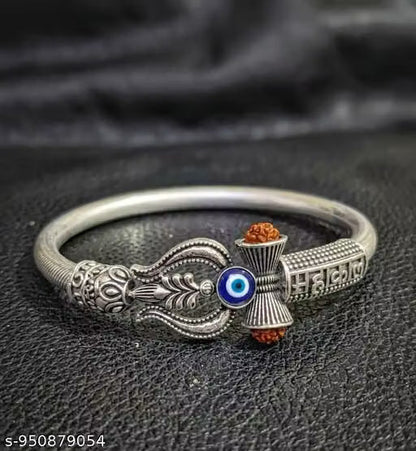 Mahakal Evil Eye Kada Bracelet for Men | Stylish Rudraksha Silver Kada