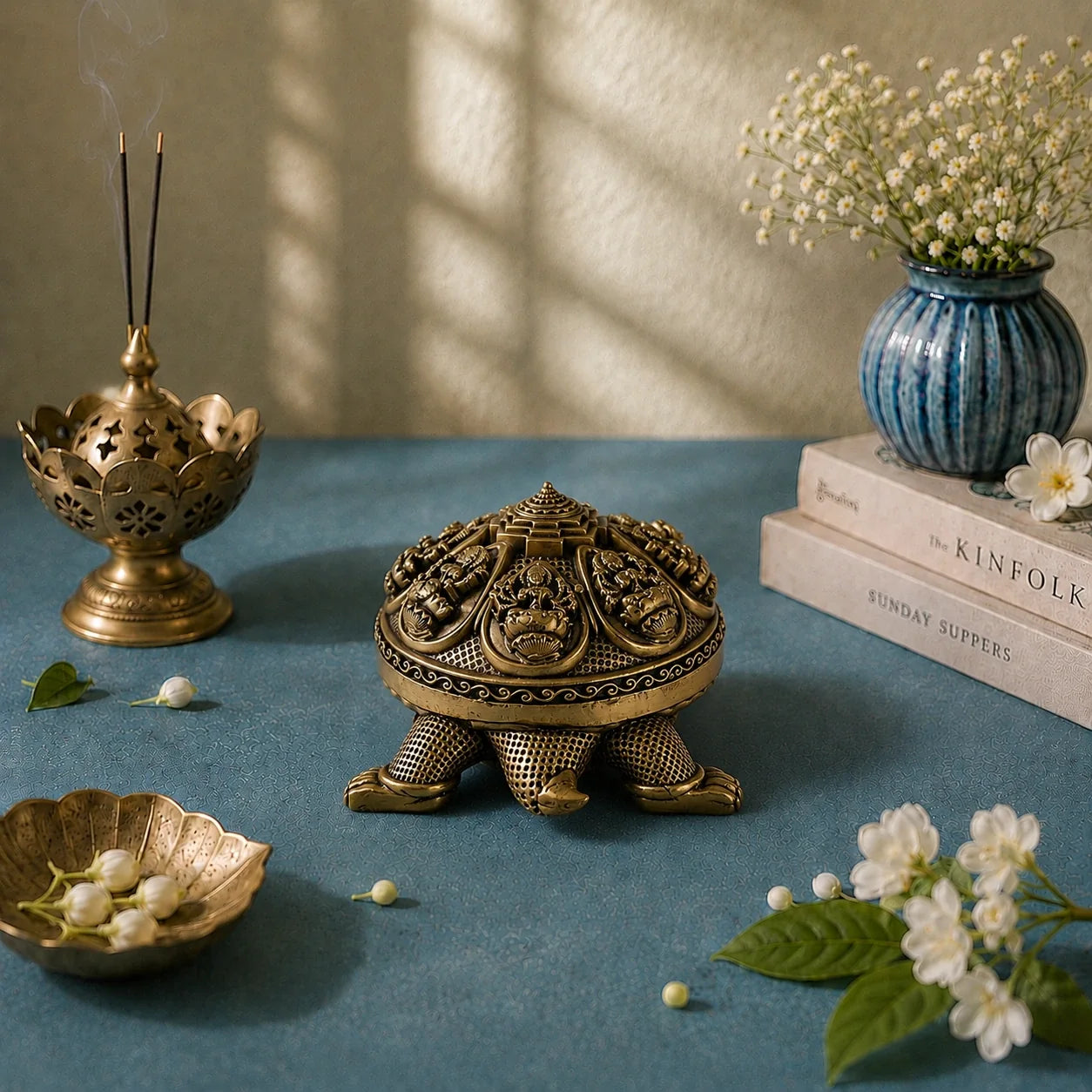 Brass Ashtalakshmi Tortoise Idol with Shri Yantra (6 Inch)