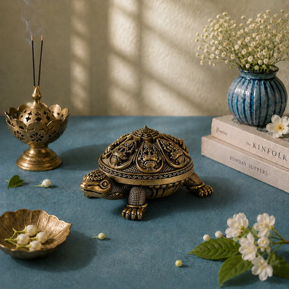 Brass Ashtalakshmi Tortoise Idol with Shri Yantra (6 Inch)