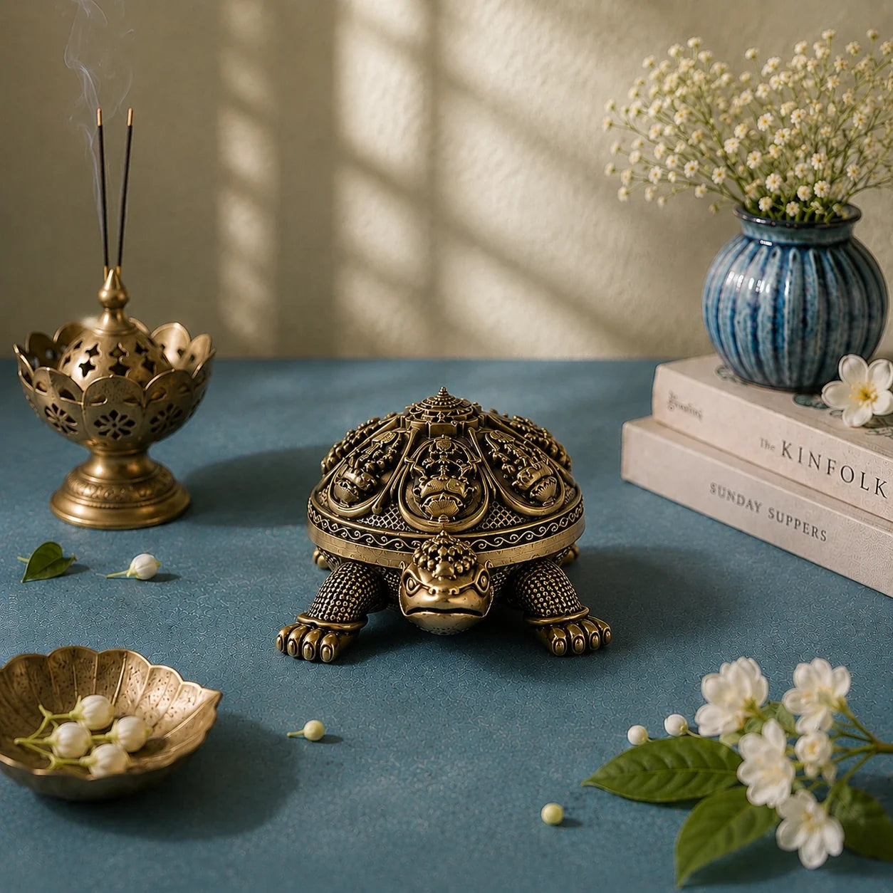 Brass Ashtalakshmi Tortoise Idol with Shri Yantra (6 Inch)