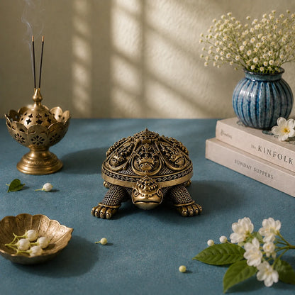Brass Ashtalakshmi Tortoise Idol with Shri Yantra (6 Inch)