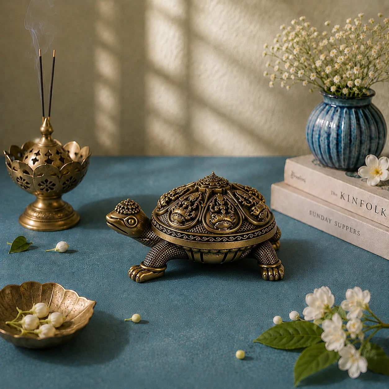 Brass Ashtalakshmi Tortoise Idol with Shri Yantra (6 Inch)