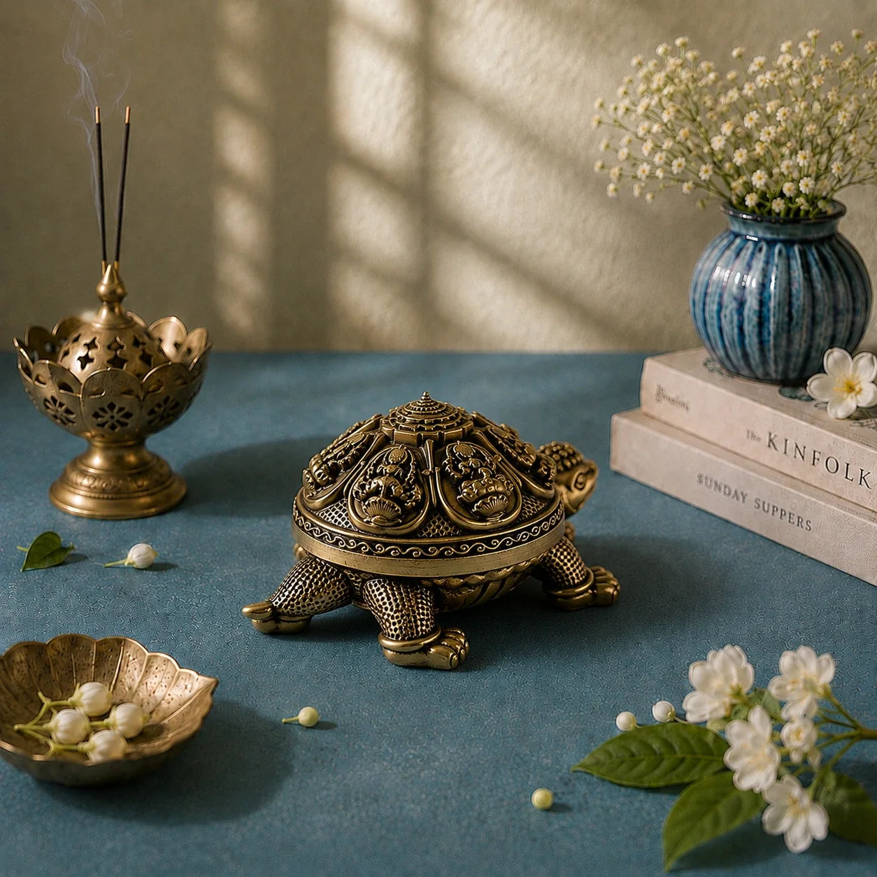 Brass Ashtalakshmi Tortoise Idol with Shri Yantra (6 Inch)