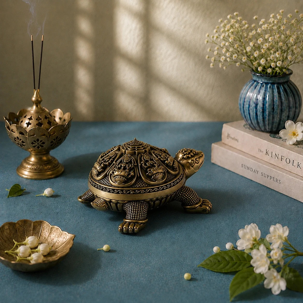 Brass Ashtalakshmi Tortoise Idol with Shri Yantra (6 Inch)