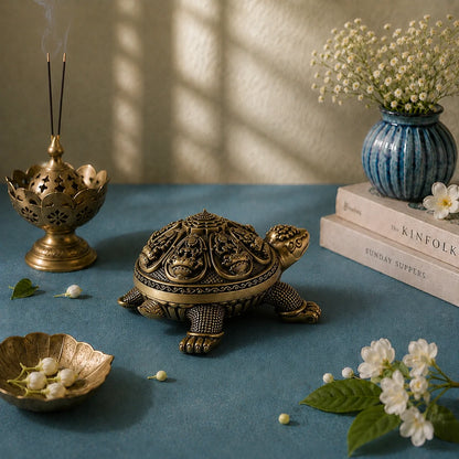 Brass Ashtalakshmi Tortoise Idol with Shri Yantra (6 Inch)
