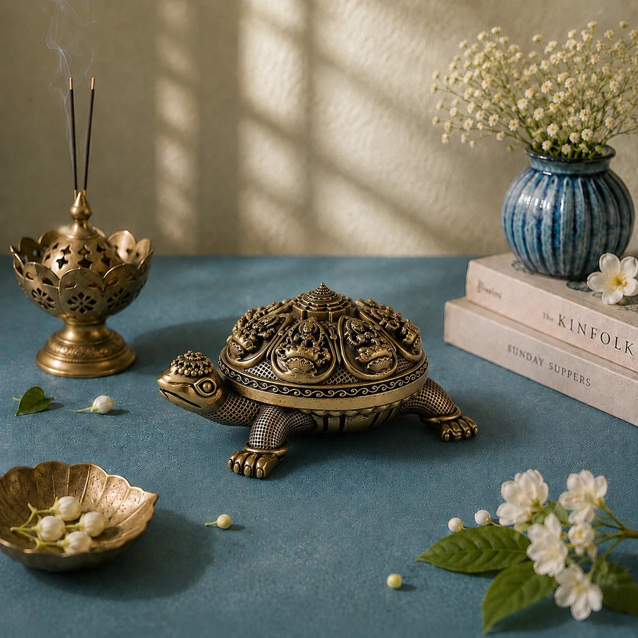 Brass Ashtalakshmi Tortoise Idol with Shri Yantra (6 Inch)