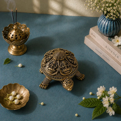 Brass Ashtalakshmi Tortoise Idol with Shri Yantra (6 Inch)
