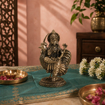 Brass Bahuchara Mata Murti Seated on Rooster (4 Inch)