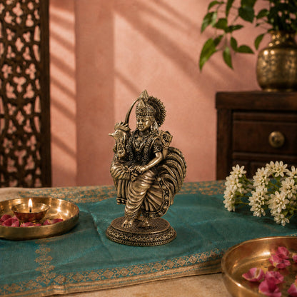 Brass Bahuchara Mata Murti Seated on Rooster (4 Inch)