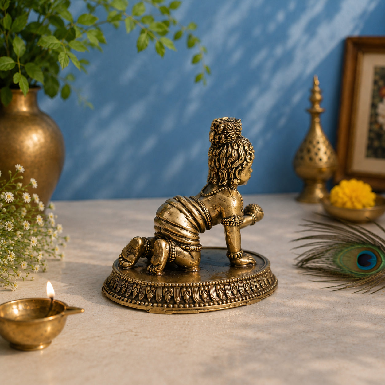 Brass Crawling Laddu Gopal Murti (3 Inch)
