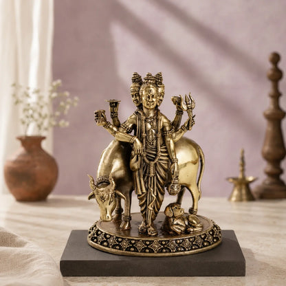 Brass Dattatreya Murti with Cow & Dog (5.5 Inch)