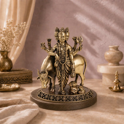Brass Dattatreya Murti with Cow & Dog (5.5 Inch)