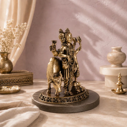 Brass Dattatreya Murti with Cow & Dog (5.5 Inch)