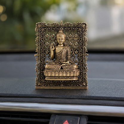 Brass Framed Buddha Idol for Car Dashboard (3 Inch)