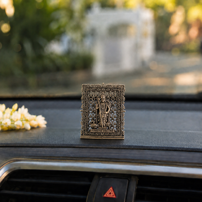 Brass Framed Murugan Idol for Car Dashboard (3 Inch)