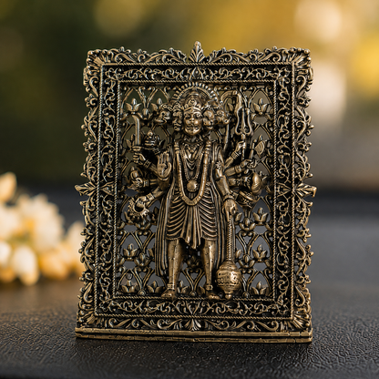Brass Framed Standing Panchmukhi Hanuman Idol for Car Dashboard (3 Inch)