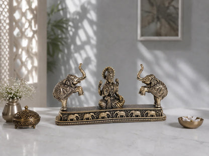 Brass Gaja Lakshmi Murti with Elephant Pair (4.3 Inch)