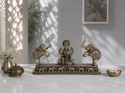 Brass Gaja Lakshmi Murti with Elephant Pair (4.3 Inch)
