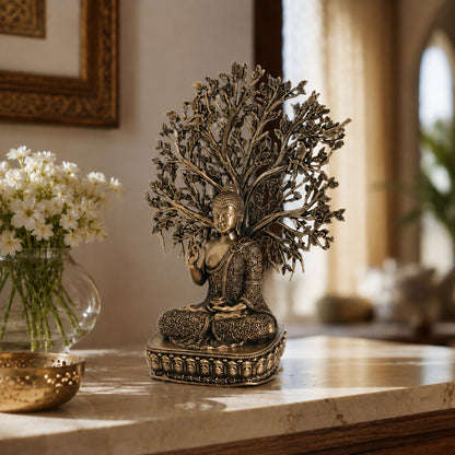 Brass Gautam Buddha Murti under Bodhi Tree (6.5 Inch)