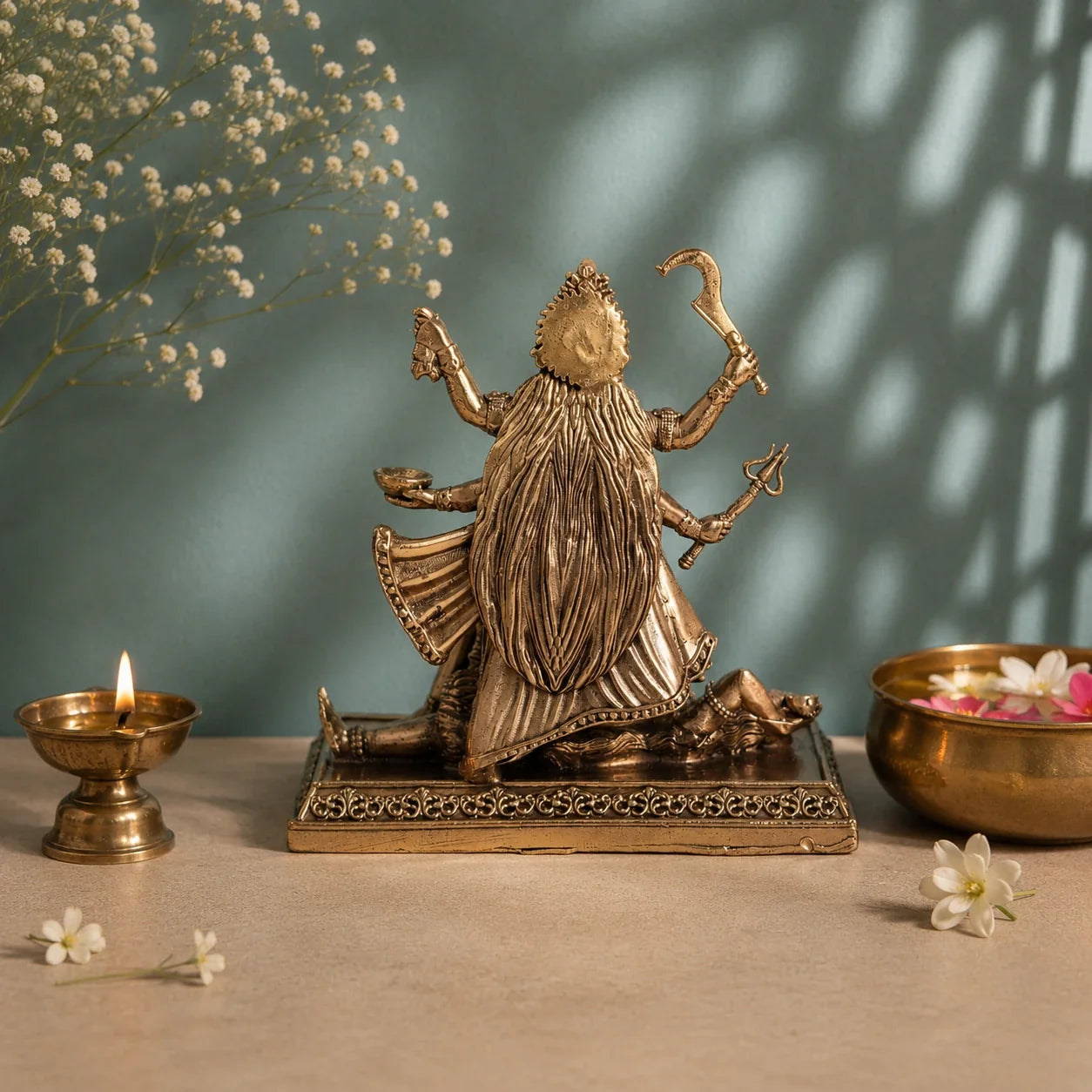 Brass Kali Maa Murti Standing on Lord Shiva (4 Inch)