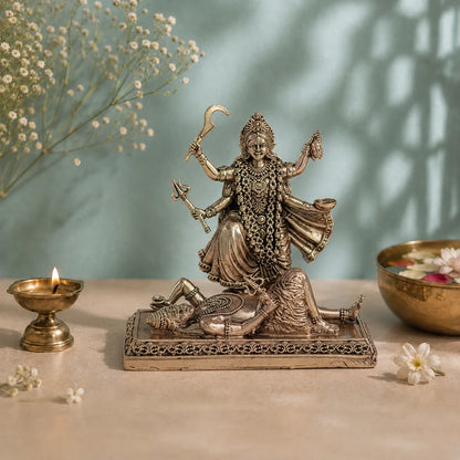 Brass Kali Maa Murti Standing on Lord Shiva (4 Inch)