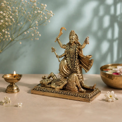 Brass Kali Maa Murti Standing on Lord Shiva (4 Inch)