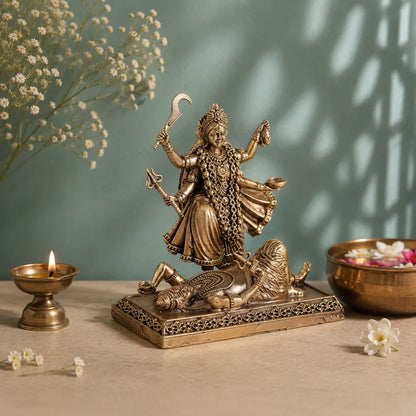 Brass Kali Maa Murti Standing on Lord Shiva (4 Inch)