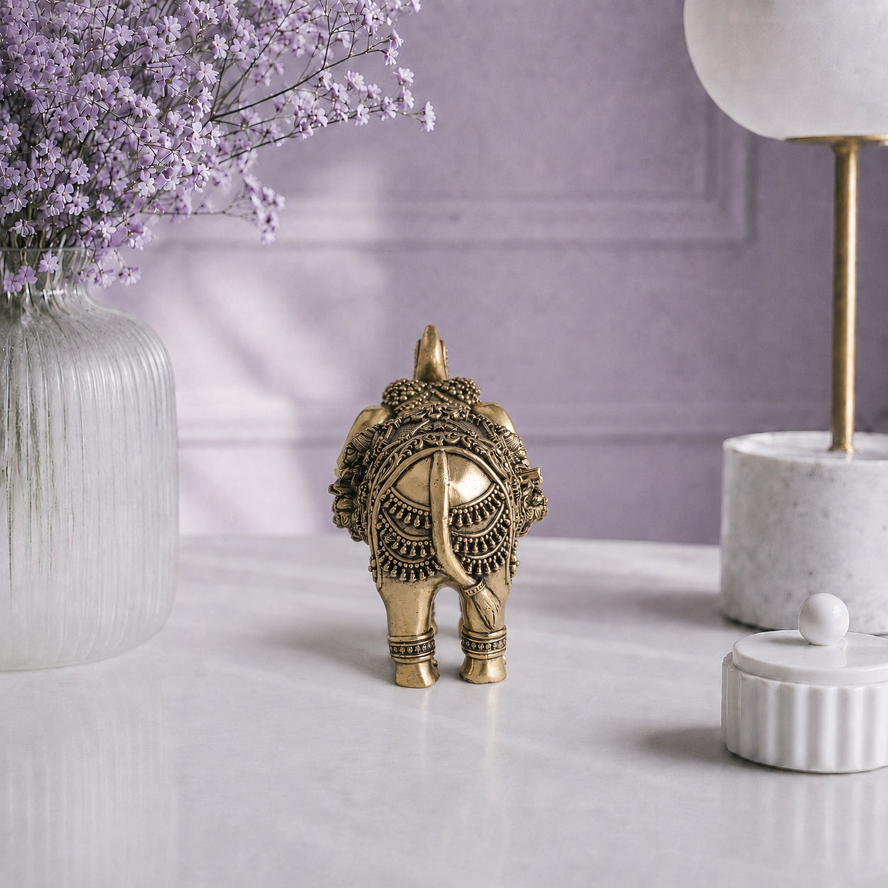 Brass Elephant Statue with Lakshmi & Ganesha (4.75 Inch)