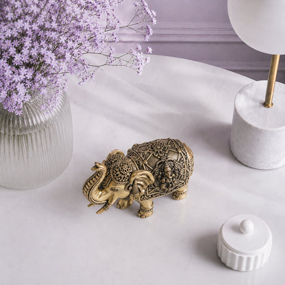 Brass Elephant Statue with Lakshmi & Ganesha (4.75 Inch)