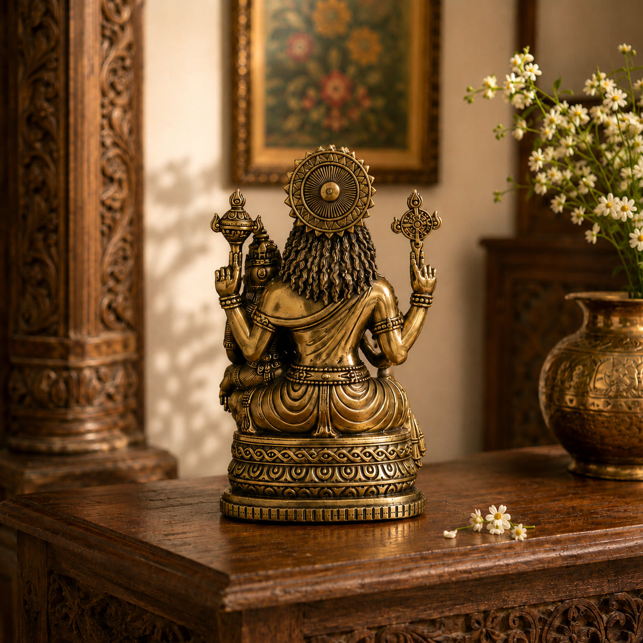 Brass Lakshmi Narasimha Murti Holding Shankha & Chakra (6 Inch)