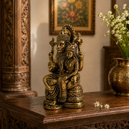 Brass Lakshmi Narasimha Murti Holding Shankha & Chakra (6 Inch)