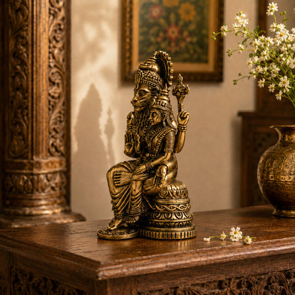 Brass Lakshmi Narasimha Murti Holding Shankha & Chakra (6 Inch)