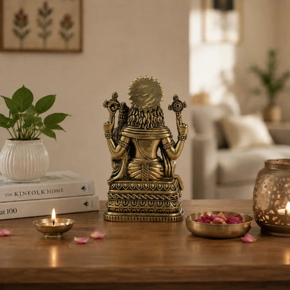 Brass Lakshmi Narasimha Murti Seated on Throne (6.5 Inch)