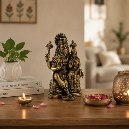 Brass Lakshmi Narasimha Murti Seated on Throne (6.5 Inch)
