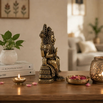 Brass Lakshmi Narasimha Murti Seated on Throne (6.5 Inch)